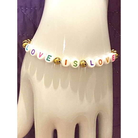 Eye Candy Luxe 3 Bracelet Set 18k Gold Plated Titanium LOVE IS LOVE Spell Out - Picture 5 of 7